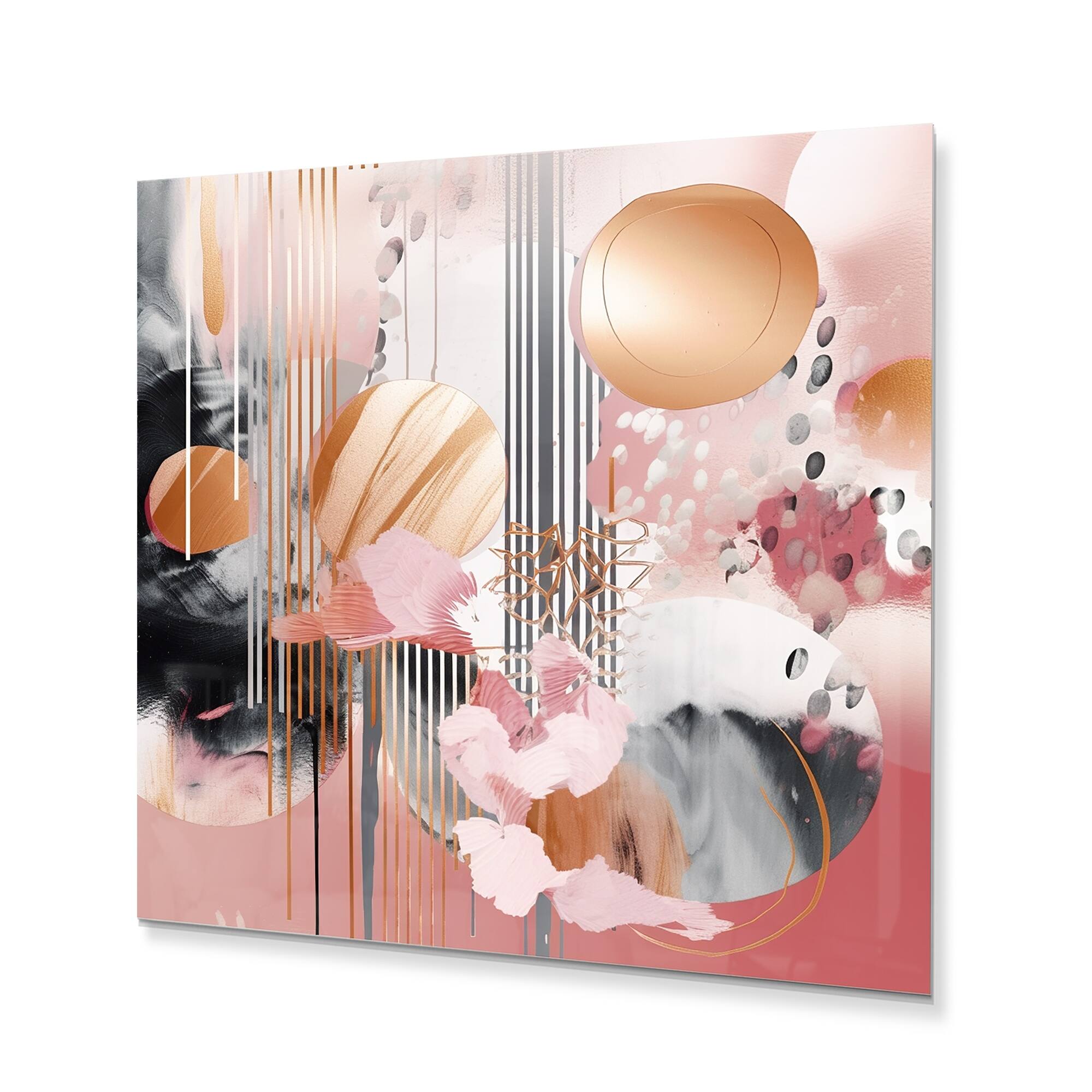 Designart "Pink Gold Lines Scenery III" Modern Shapes Transitional